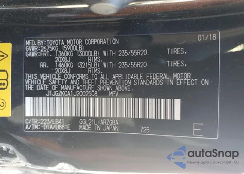 2018 Lexus Rx 350 L from USA, damaged, VIN JTJGZKCA1J2002508
